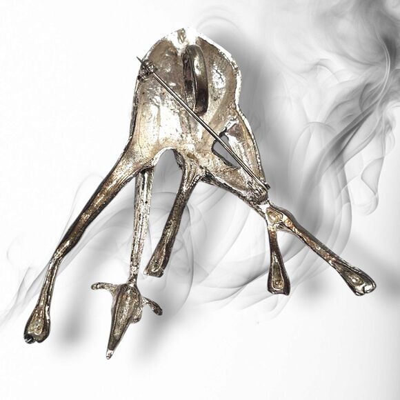 Vintage Giraffe Silvertone Statement Necklace & Brooch Set 3D Safari Jewelry - Picture 9 of 13